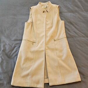 Calvin Klein Womens‎ Sleeveless Vest Beige Gold Zipper Pockets Size 12 repaired